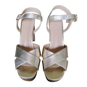 JustFab Tina Crossover Metallic Gold‎ Platform Block Heel Sandals - US Size 8.5